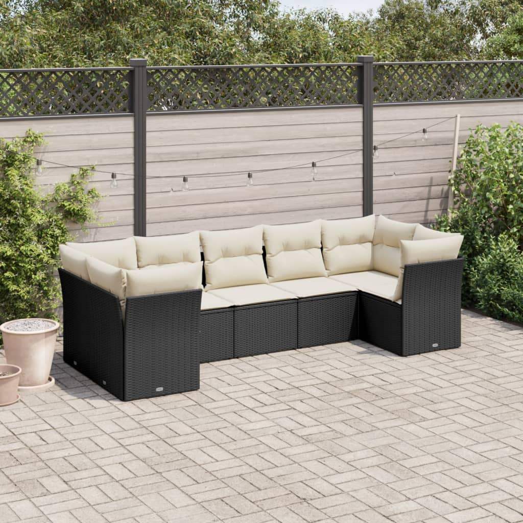 Set Divani da Giardino con Cuscini 7pz Nero Polyrattan - homemem39