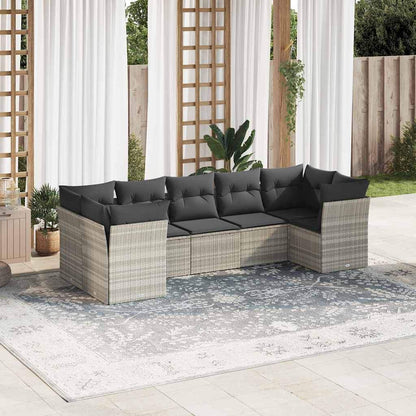 Set Divani da Giardino 7pz con Cuscini Grigio Chiaro Polyrattan - homemem39