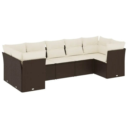 Set Divani da Giardino 7 pz con Cuscini Marrone in Polyrattan - homemem39