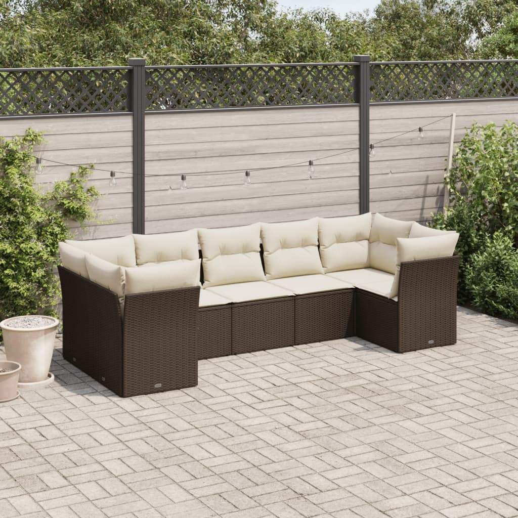 Set Divani da Giardino 7 pz con Cuscini Marrone in Polyrattan - homemem39