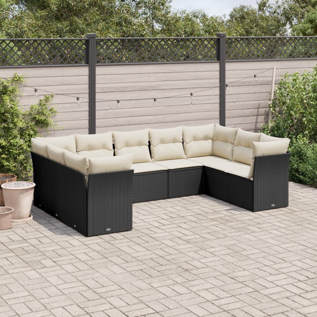 Set Divani da Giardino 9 pz con Cuscini Nero in Polyrattan - homemem39