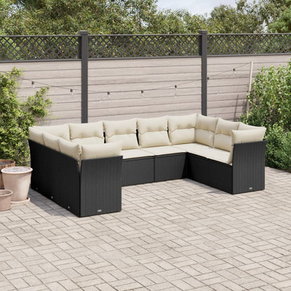 Set Divani da Giardino 9 pz con Cuscini Nero in Polyrattan - homemem39