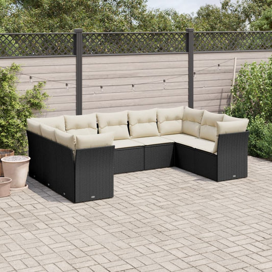 Set Divani da Giardino 9 pz con Cuscini Nero in Polyrattan - homemem39