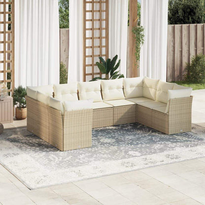 Set Divano da Giardino 9 pz con Cuscini Beige in Polyrattan - homemem39