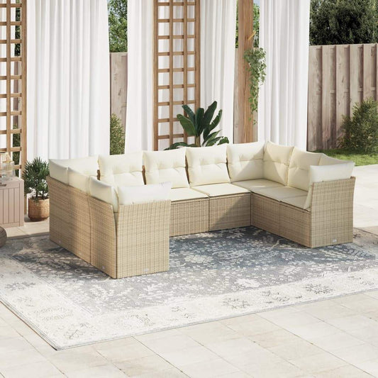 Set Divano da Giardino 9 pz con Cuscini Beige in Polyrattan - homemem39