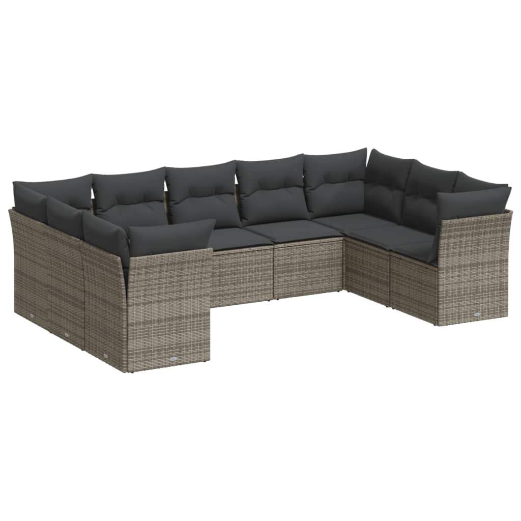 Set Divano da Giardino 9 pz con Cuscini Grigio in Polyrattan - homemem39