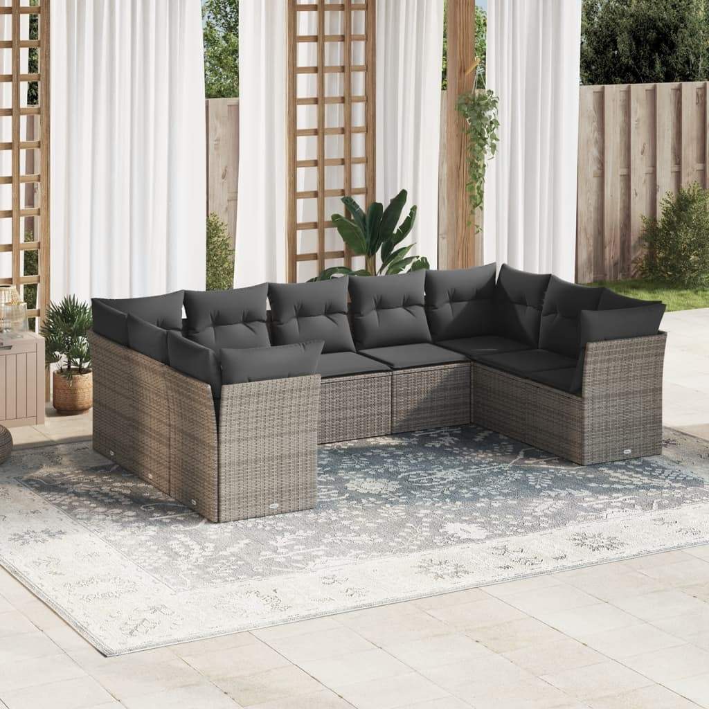 Set Divano da Giardino 9 pz con Cuscini Grigio in Polyrattan - homemem39