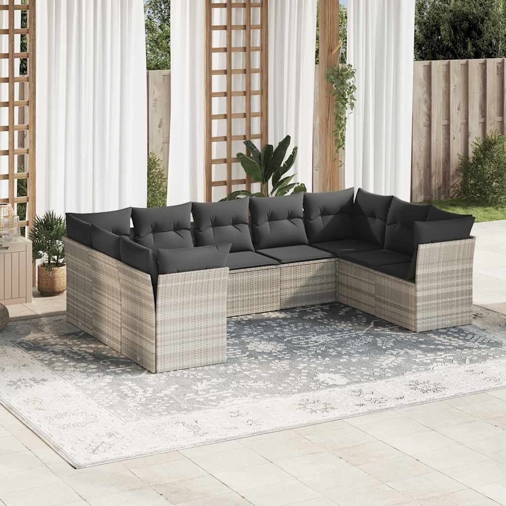 Set Divano da Giardino 9pz con Cuscini Grigio Chiaro Polyrattan - homemem39