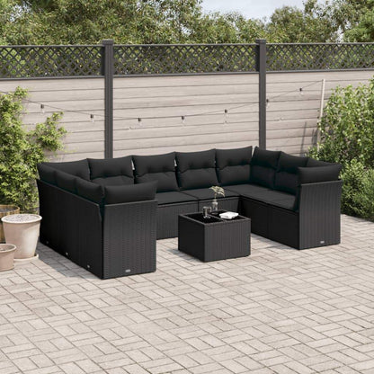 Set Divani da Giardino 10pz con Cuscini in Polyrattan Nero - homemem39