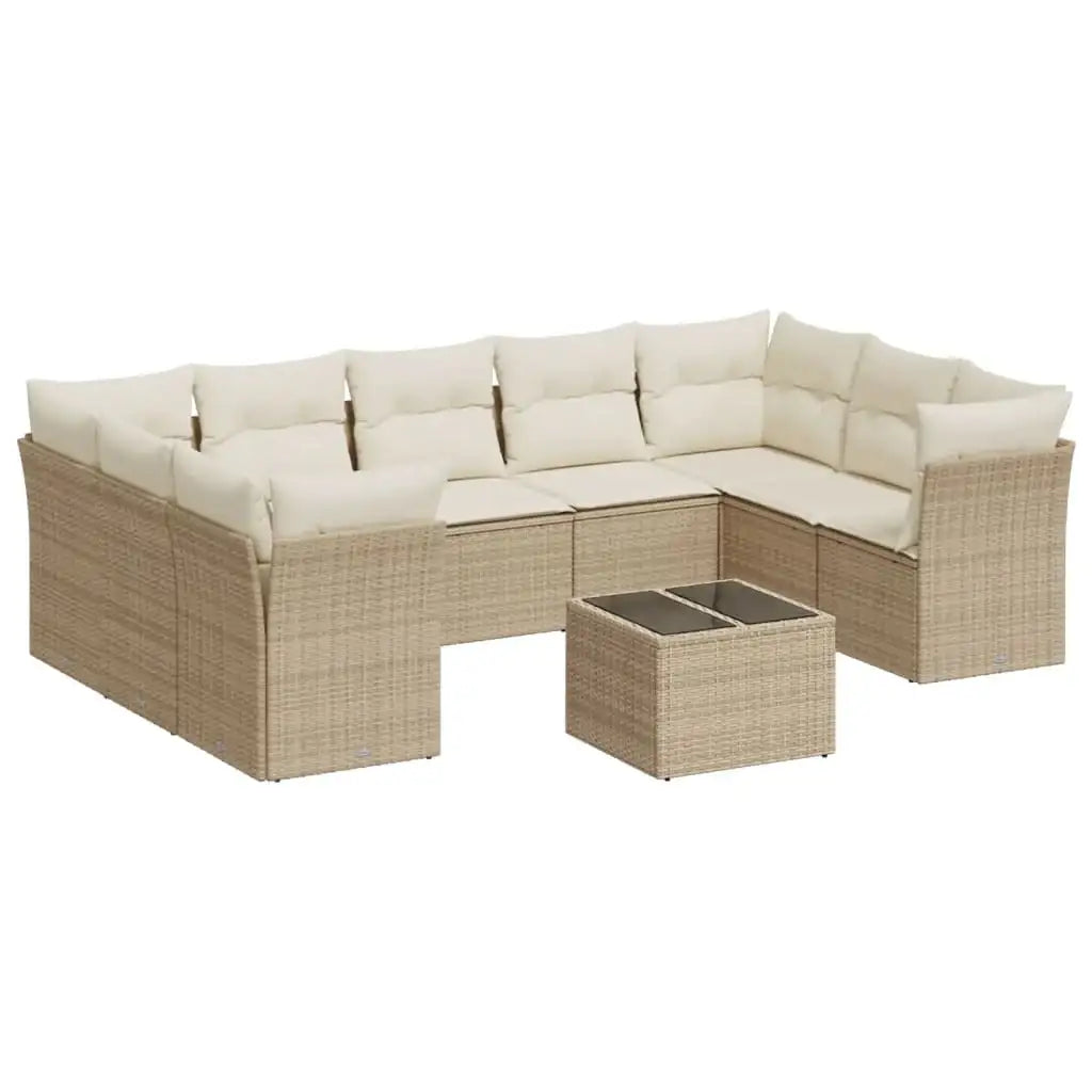 Set Divano da Giardino 10 pz con Cuscini Beige in Polyrattan - homemem39