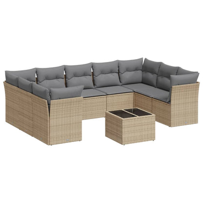 Set Divano da Giardino 10 pz con Cuscini Beige in Polyrattan