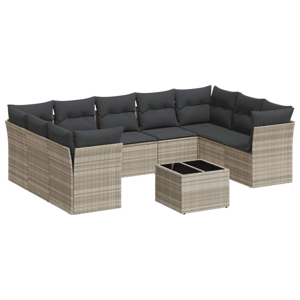Set Divano Giardino 10 pz con Cuscini Grigio Chiaro Polyrattan - homemem39