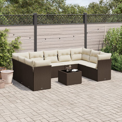 Set Divani da Giardino 10pz con Cuscini in Polyrattan Marrone - homemem39