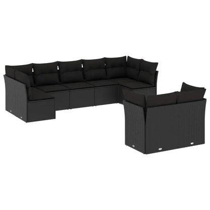 Set Divani da Giardino 9 pz con Cuscini Nero in Polyrattan - homemem39