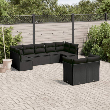 Set Divani da Giardino 9 pz con Cuscini Nero in Polyrattan - homemem39