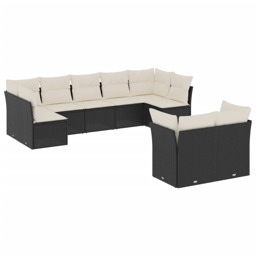 Set Divani da Giardino 9 pz con Cuscini Nero in Polyrattan | homemem39