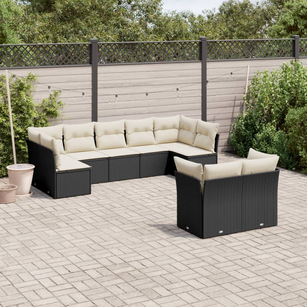 Set Divani da Giardino 9 pz con Cuscini Nero in Polyrattan - homemem39