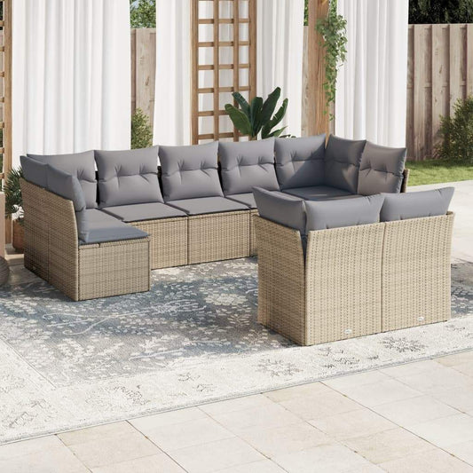Set Divano da Giardino 9 pz con Cuscini Beige in Polyrattan - homemem39
