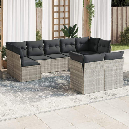 Set Divano da Giardino 9pz con Cuscini Grigio Chiaro Polyrattan - homemem39