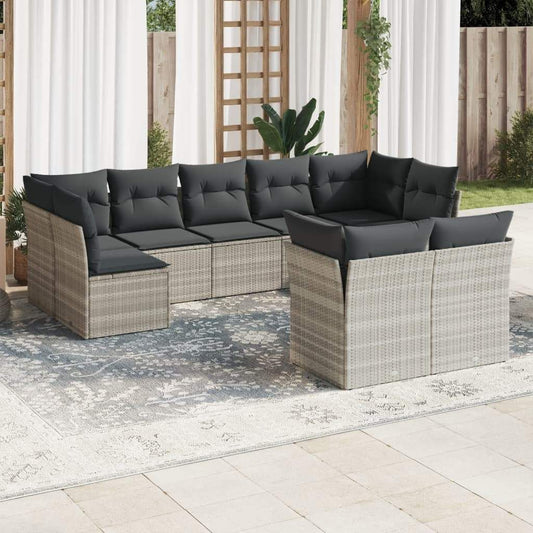 Set Divano da Giardino 9pz con Cuscini Grigio Chiaro Polyrattan - homemem39
