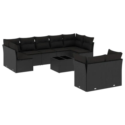 Set Divani da Giardino 10pz con Cuscini in Polyrattan Nero - homemem39