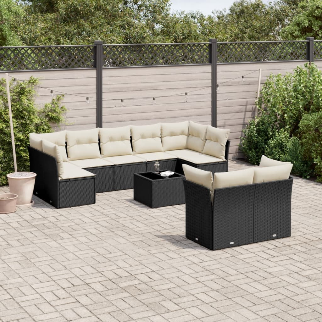 Set Divani da Giardino 10pz con Cuscini in Polyrattan Nero | homemem39