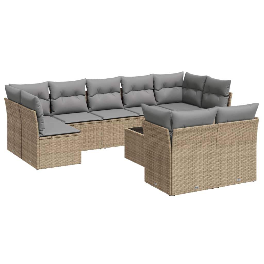 Set Divano da Giardino 10 pz con Cuscini Beige in Polyrattan - homemem39