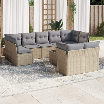 Set Divano da Giardino 10 pz con Cuscini Beige in Polyrattan - homemem39