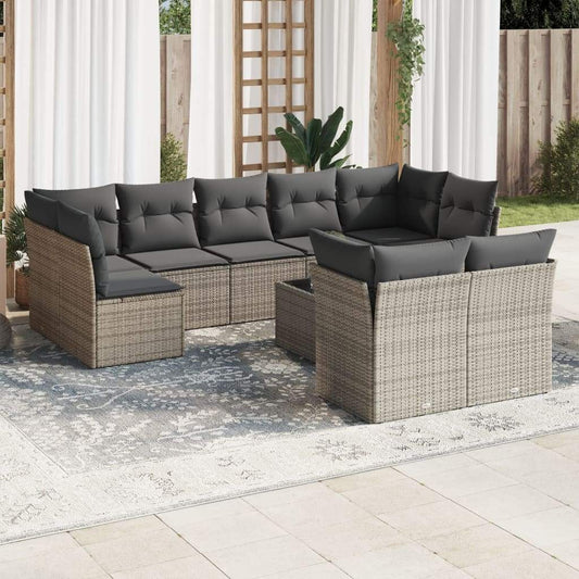 Set Divano da Giardino 10 pz con Cuscini Grigio in Polyrattan - homemem39