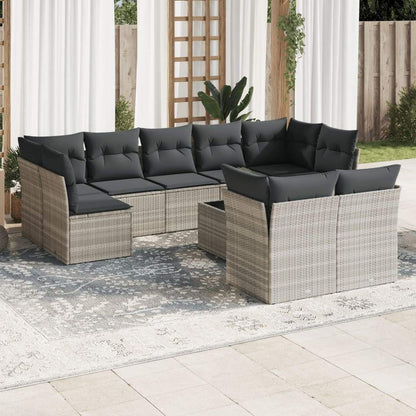 Set Divano Giardino 10 pz con Cuscini Grigio Chiaro Polyrattan - homemem39