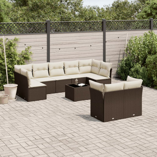 Set Divani da Giardino 10pz con Cuscini in Polyrattan Marrone - homemem39