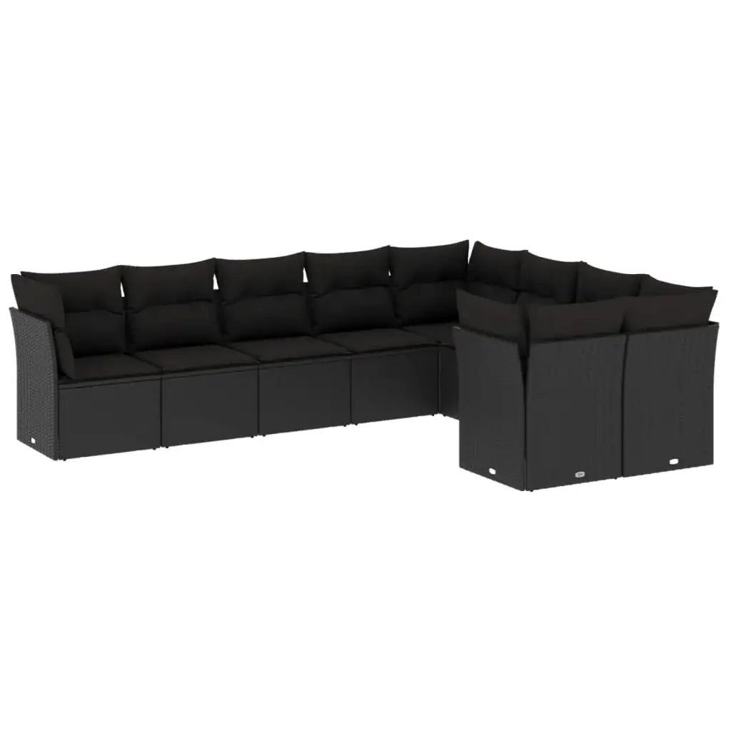 Set Divani da Giardino 9 pz con Cuscini Nero in Polyrattan - homemem39