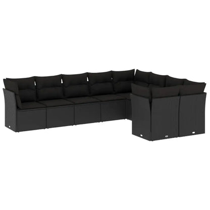 Set Divani da Giardino 9 pz con Cuscini Nero in Polyrattan - homemem39