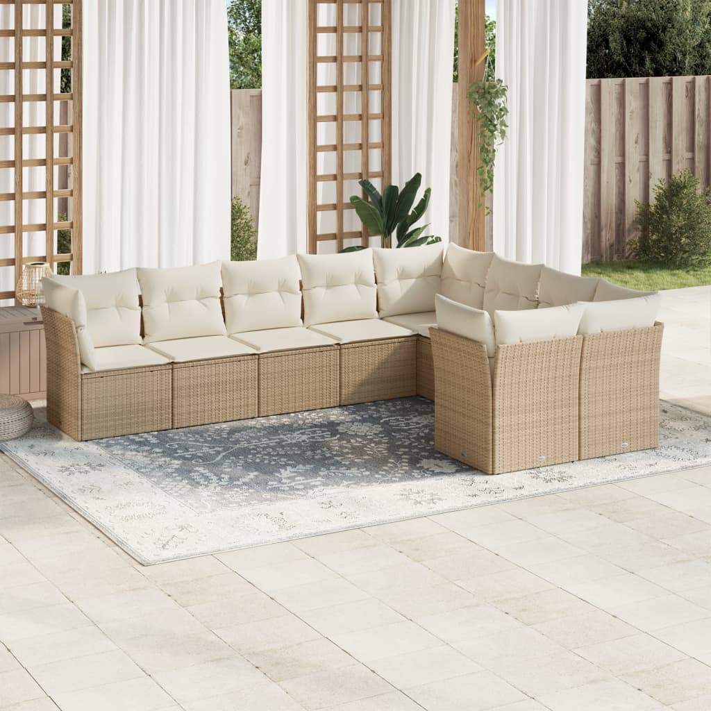 Set Divano da Giardino 9 pz con Cuscini Beige in Polyrattan - homemem39