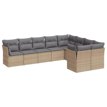 Set Divano da Giardino 9 pz con Cuscini Beige in Polyrattan - homemem39