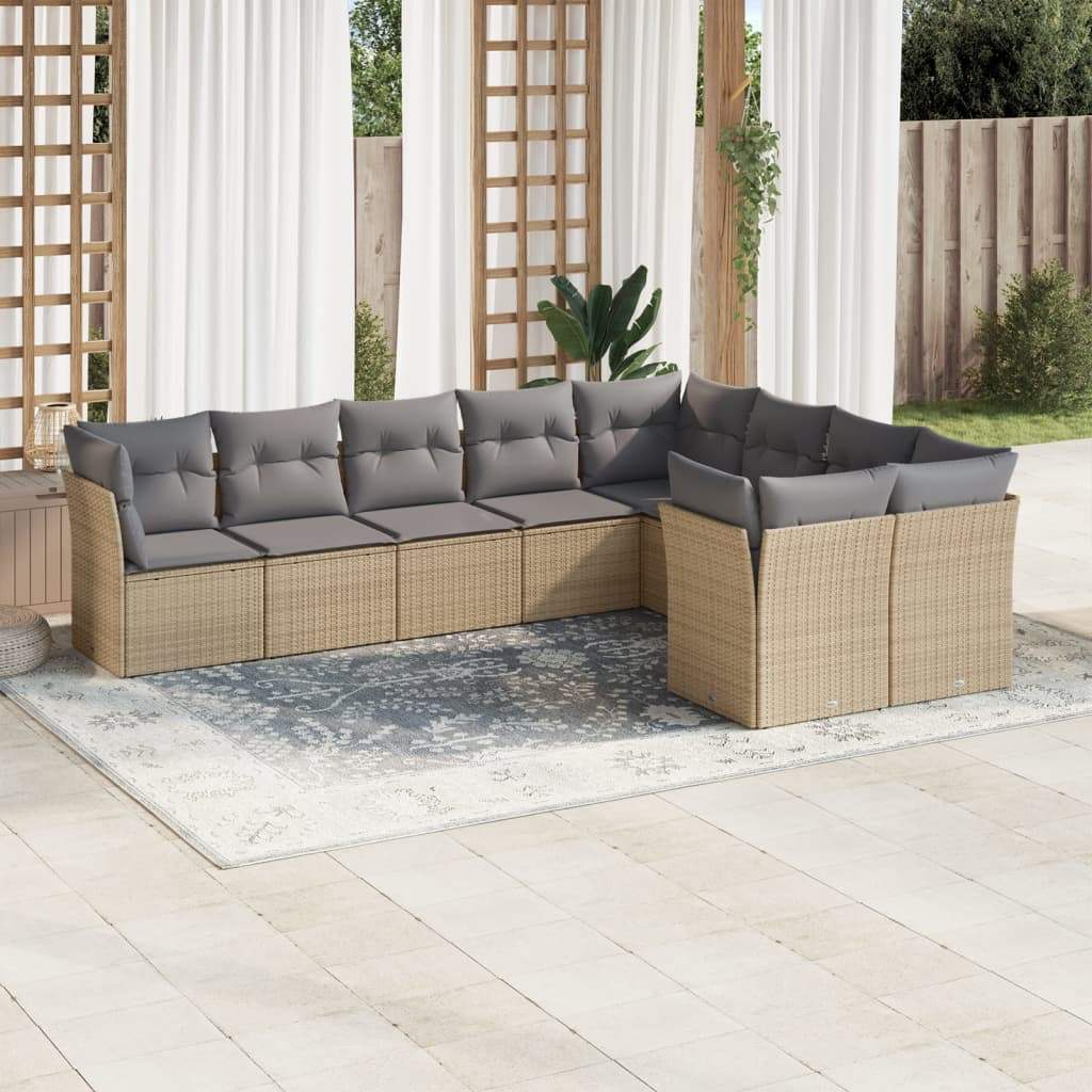 Set Divano da Giardino 9 pz con Cuscini Beige in Polyrattan - homemem39