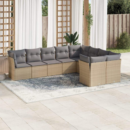 Set Divano da Giardino 9 pz con Cuscini Beige in Polyrattan - homemem39
