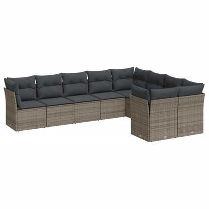 Set Divano da Giardino 9 pz con Cuscini Grigio in Polyrattan - homemem39