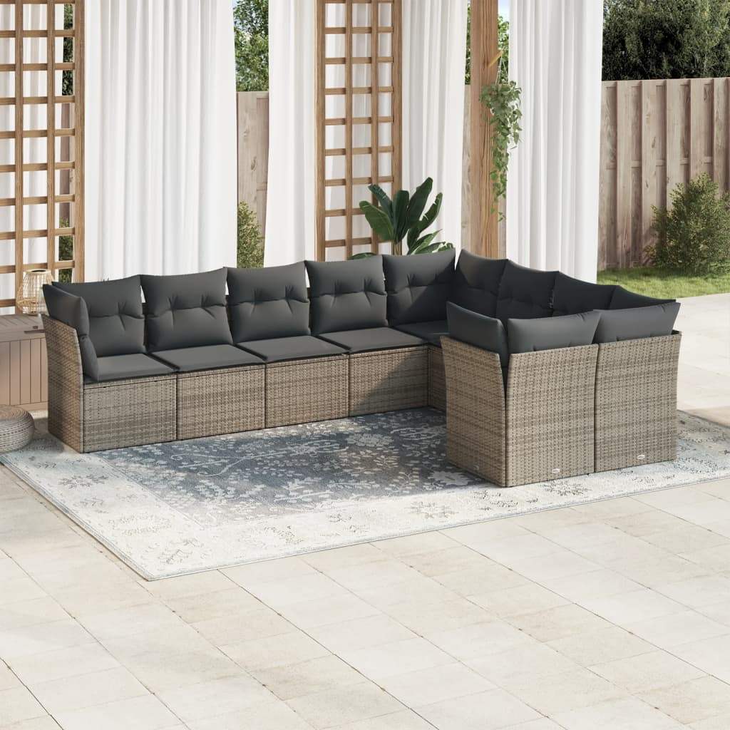 Set Divano da Giardino 9 pz con Cuscini Grigio in Polyrattan - homemem39