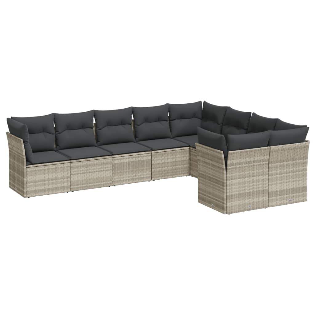 Set Divano da Giardino 9pz con Cuscini Grigio Chiaro Polyrattan - homemem39