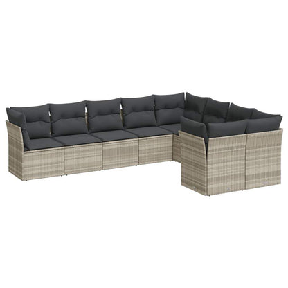 Set Divano da Giardino 9pz con Cuscini Grigio Chiaro Polyrattan - homemem39