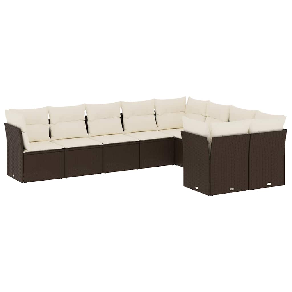 Set Divani da Giardino 9pz con Cuscini Marrone in Polyrattan - homemem39