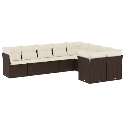 Set Divani da Giardino 9pz con Cuscini Marrone in Polyrattan - homemem39