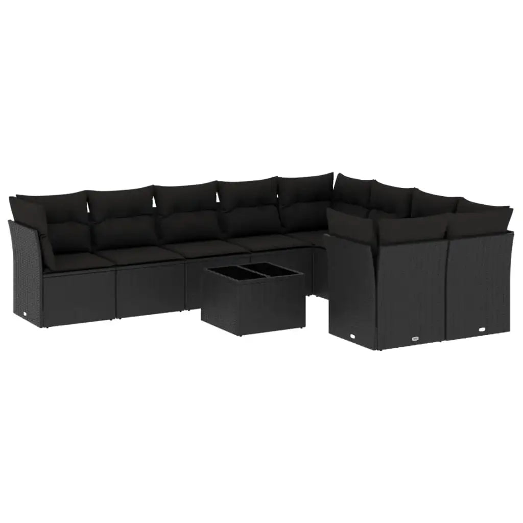 Set Divani da Giardino 10pz con Cuscini in Polyrattan Nero - homemem39