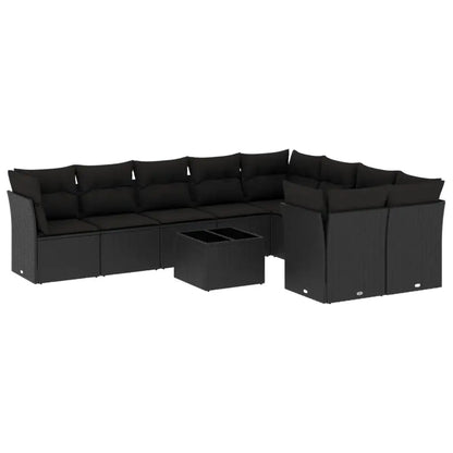 Set Divani da Giardino 10pz con Cuscini in Polyrattan Nero - homemem39