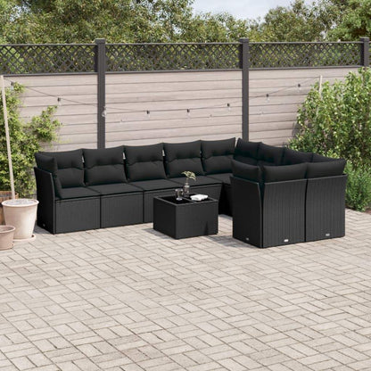 Set Divani da Giardino 10pz con Cuscini in Polyrattan Nero - homemem39