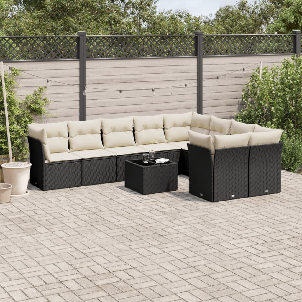 Set Divani da Giardino 10pz con Cuscini in Polyrattan Nero - homemem39
