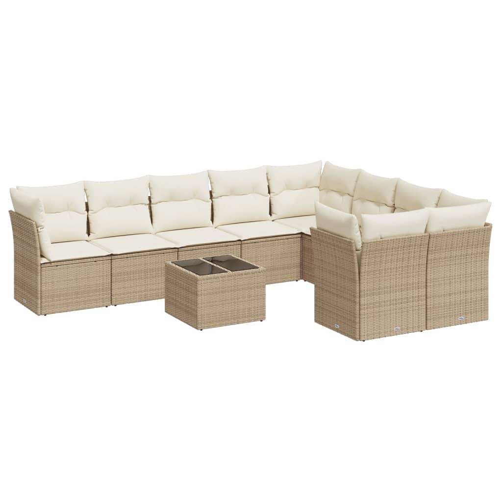 Set Divano da Giardino 10 pz con Cuscini Beige in Polyrattan - homemem39