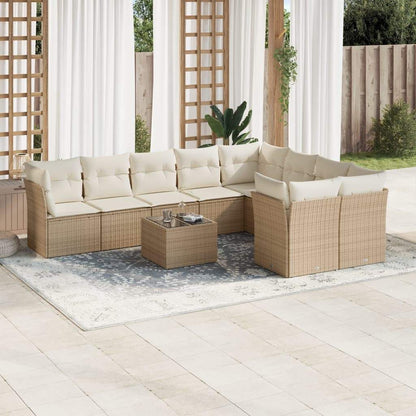 Set Divano da Giardino 10 pz con Cuscini Beige in Polyrattan - homemem39