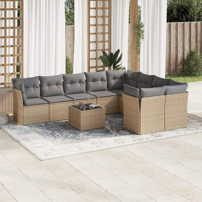 Set Divano da Giardino 10 pz con Cuscini Beige in Polyrattan - homemem39